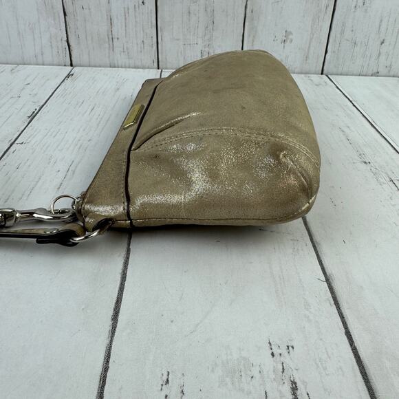 Coach Gold Leather Zip Top Wristlet Clutch Wallet Bag - Picture 5 of 9